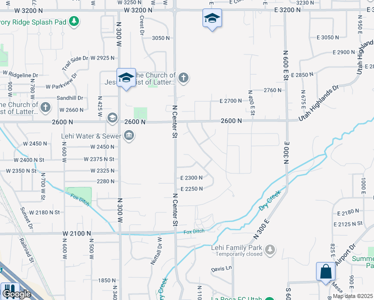 map of restaurants, bars, coffee shops, grocery stores, and more near 51 North Carter Drive in Lehi