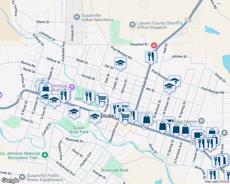 map of restaurants, bars, coffee shops, grocery stores, and more near 1410 3rd Street in Susanville