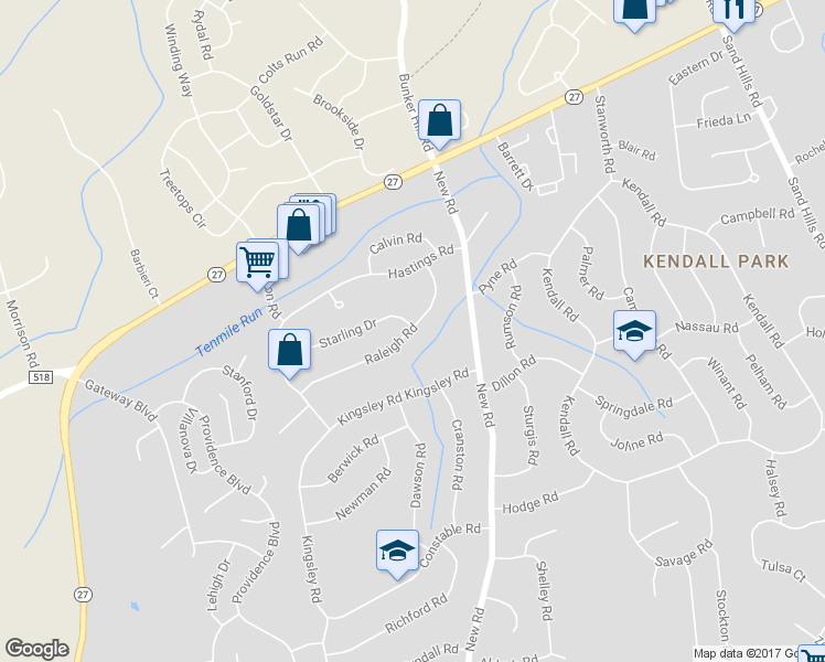 map of restaurants, bars, coffee shops, grocery stores, and more near 20 Raleigh Road in South Brunswick Township