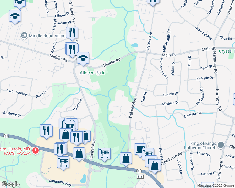 map of restaurants, bars, coffee shops, grocery stores, and more near 163 Yarmouth Court in Holmdel