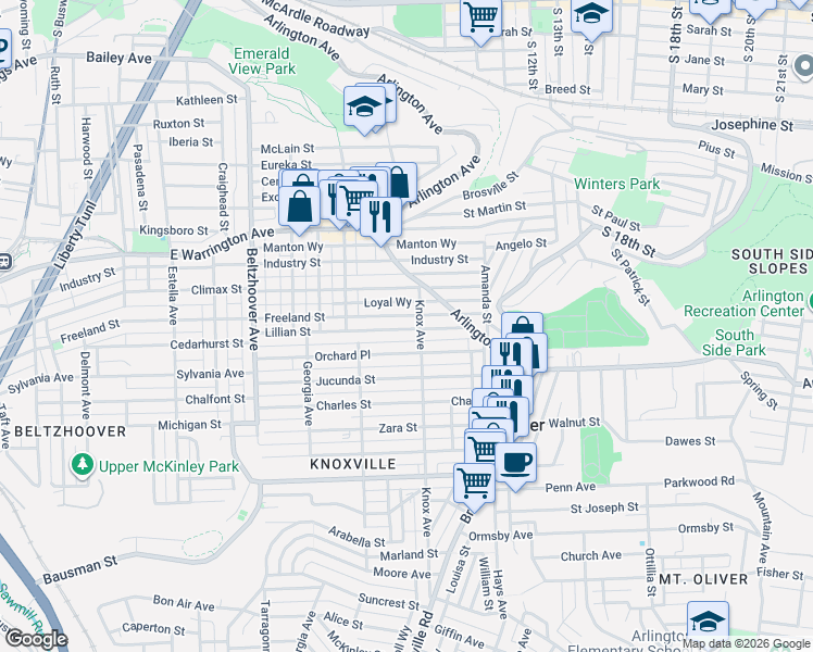 map of restaurants, bars, coffee shops, grocery stores, and more near 840 Freeland Street in Pittsburgh