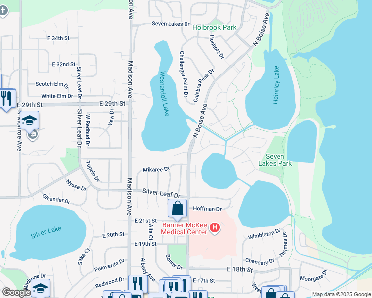 map of restaurants, bars, coffee shops, grocery stores, and more near 2625 North Boise Avenue in Loveland