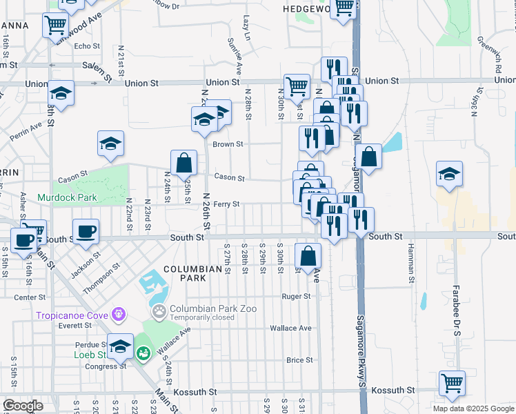 map of restaurants, bars, coffee shops, grocery stores, and more near 2801-2847 Ferry St in Lafayette