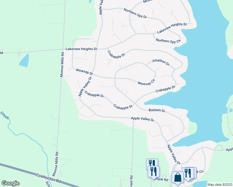 map of restaurants, bars, coffee shops, grocery stores, and more near 543 Baldwin Drive in Howard