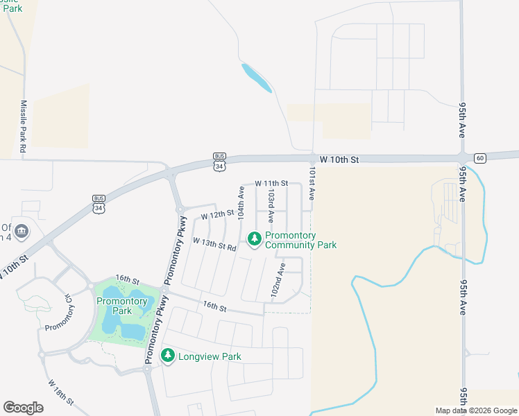 map of restaurants, bars, coffee shops, grocery stores, and more near 1130 103rd Avenue in Greeley