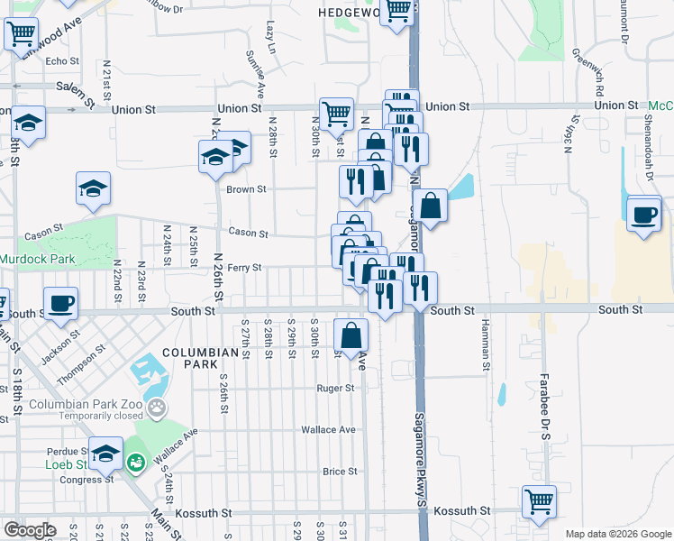 map of restaurants, bars, coffee shops, grocery stores, and more near 3019 Ferry Street in Lafayette