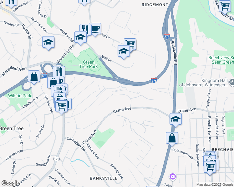 map of restaurants, bars, coffee shops, grocery stores, and more near 304 Oakville Drive in Pittsburgh