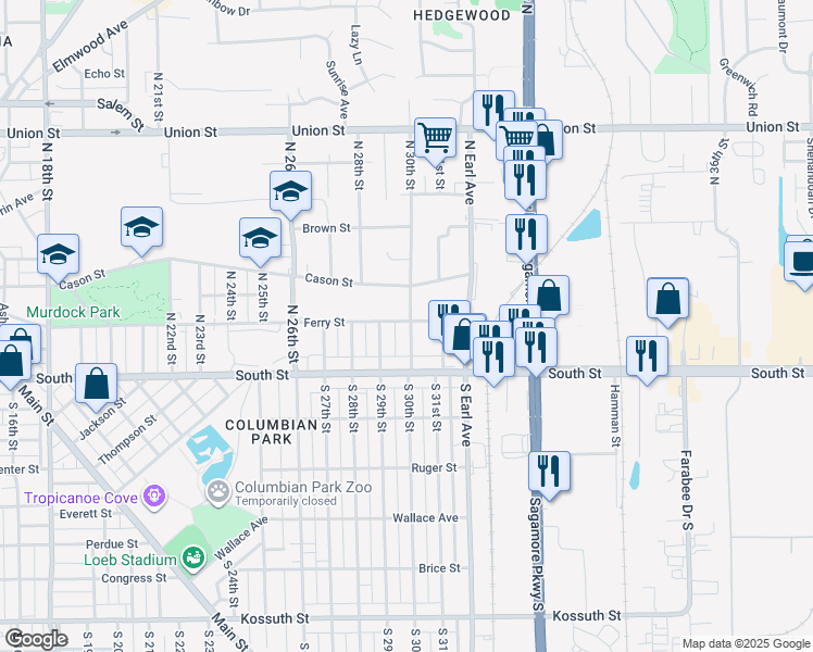 map of restaurants, bars, coffee shops, grocery stores, and more near 2951 Ferry Street in Lafayette
