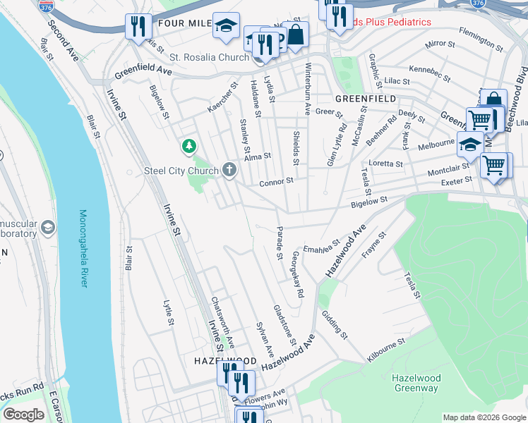 map of restaurants, bars, coffee shops, grocery stores, and more near 330 Winders Street in Pittsburgh