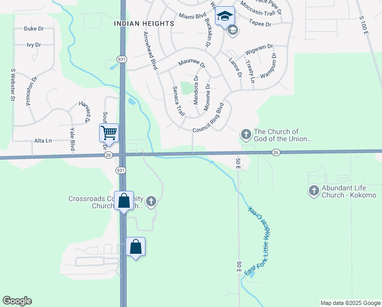 map of restaurants, bars, coffee shops, grocery stores, and more near 289 400 South in Kokomo