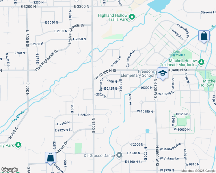 map of restaurants, bars, coffee shops, grocery stores, and more near 1323 East 2425 North in Lehi