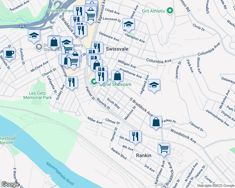 map of restaurants, bars, coffee shops, grocery stores, and more near 2306 South Braddock Avenue in Pittsburgh