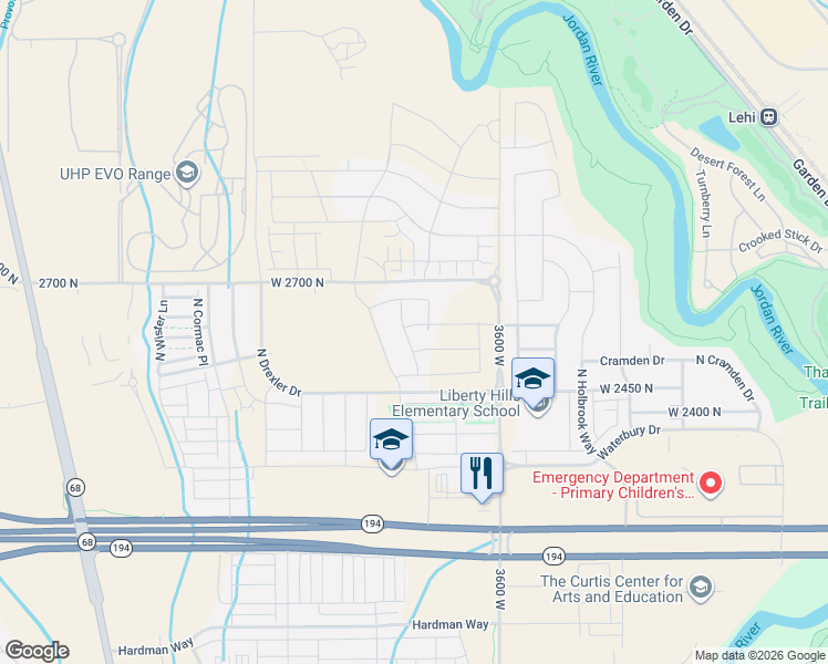 map of restaurants, bars, coffee shops, grocery stores, and more near 3733 2600 North in Lehi