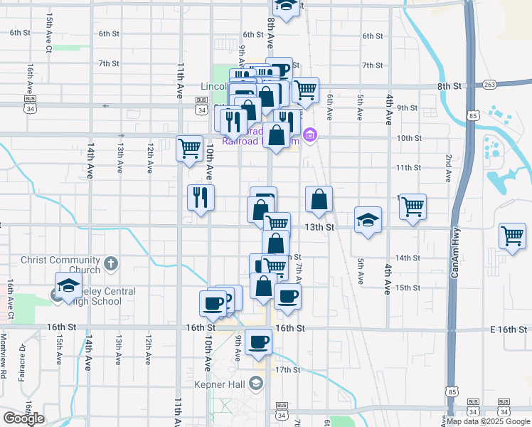 map of restaurants, bars, coffee shops, grocery stores, and more near 1221 U.S. 85 Business in Greeley