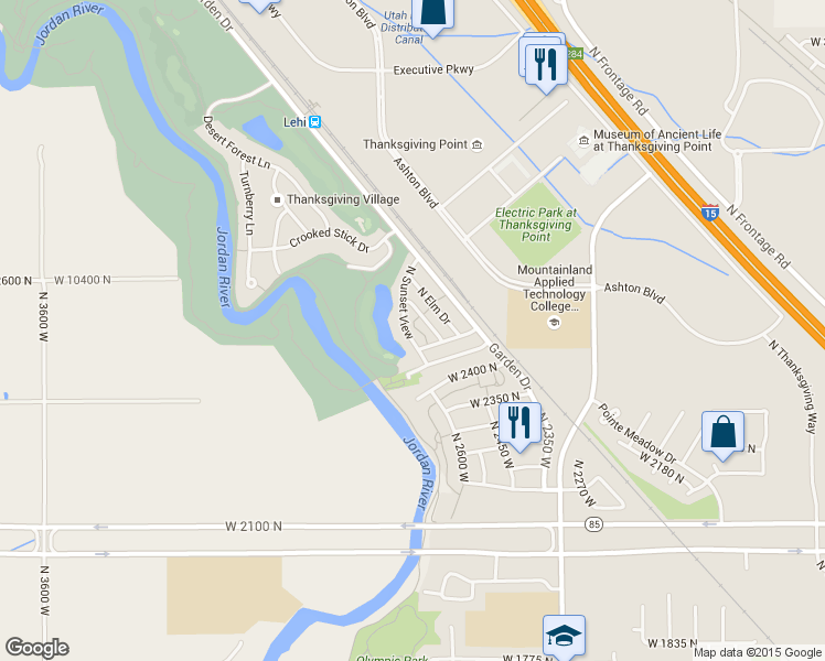 map of restaurants, bars, coffee shops, grocery stores, and more near 2510 North Sunset View in Lehi