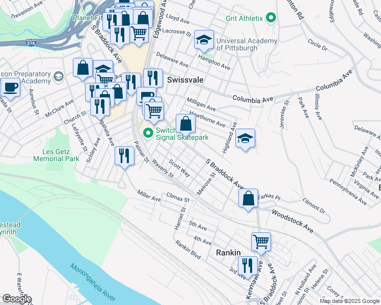 map of restaurants, bars, coffee shops, grocery stores, and more near 2306 South Braddock Avenue in Pittsburgh