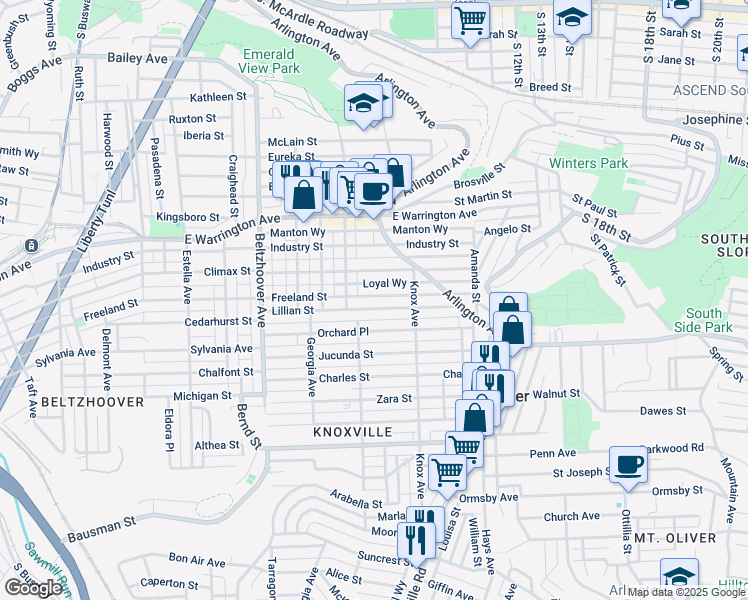 map of restaurants, bars, coffee shops, grocery stores, and more near 828 Freeland Street in Pittsburgh
