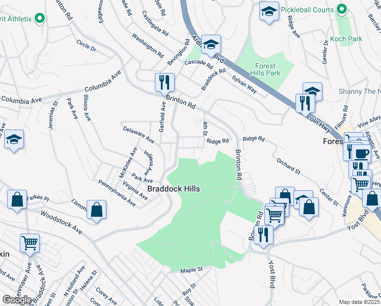 map of restaurants, bars, coffee shops, grocery stores, and more near 1 Sunnyside Dr in Pittsburgh