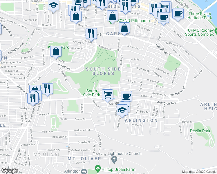 map of restaurants, bars, coffee shops, grocery stores, and more near 1404 Fernleaf Street in Pittsburgh