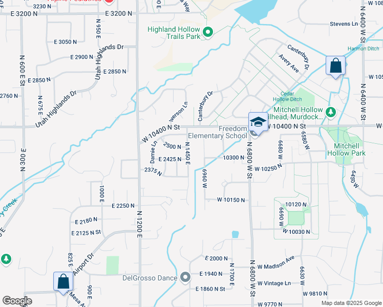 map of restaurants, bars, coffee shops, grocery stores, and more near 2445 North 1450 East in Lehi