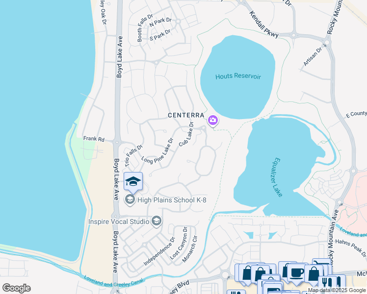 map of restaurants, bars, coffee shops, grocery stores, and more near 2744 Cub Lake Drive in Loveland