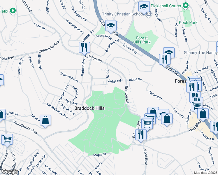 map of restaurants, bars, coffee shops, grocery stores, and more near 1405 4th Street Extension in Pittsburgh