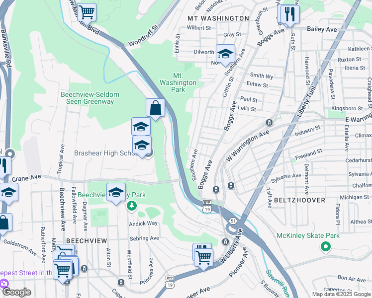 map of restaurants, bars, coffee shops, grocery stores, and more near 123 Jeanette St in Pittsburgh