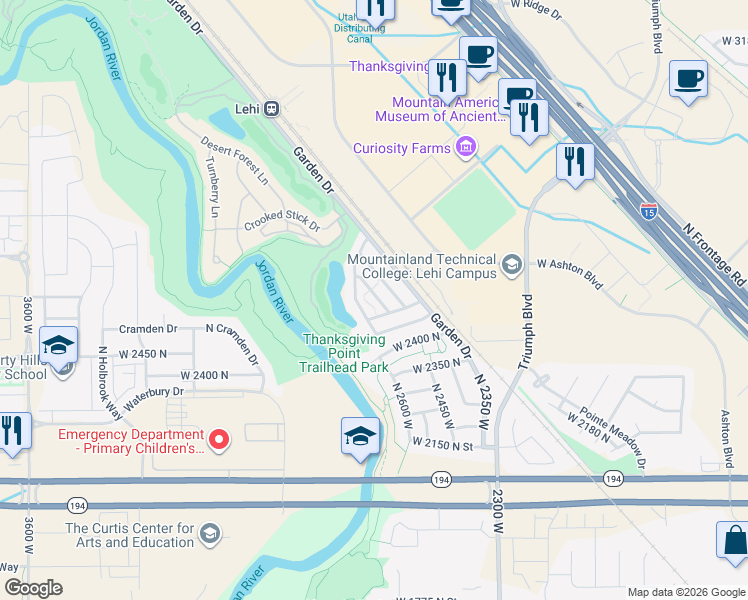 map of restaurants, bars, coffee shops, grocery stores, and more near 2510 North Sunset View in Lehi