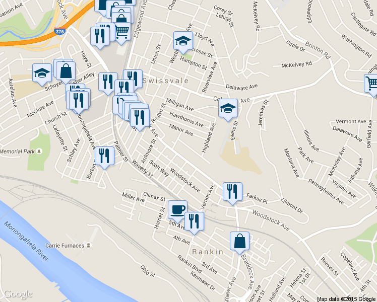 map of restaurants, bars, coffee shops, grocery stores, and more near 2329 South Braddock Avenue in Pittsburgh