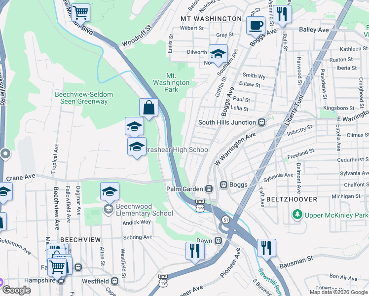 map of restaurants, bars, coffee shops, grocery stores, and more near 123 Jeanette Street in Pittsburgh