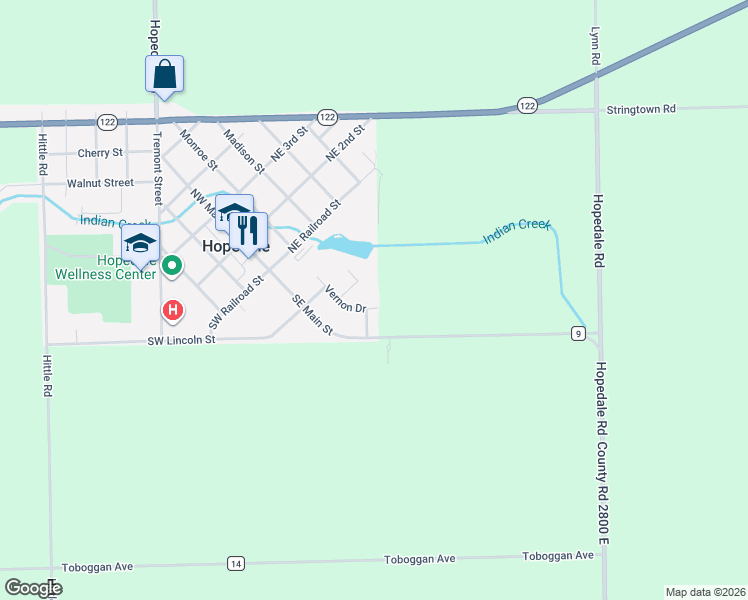 map of restaurants, bars, coffee shops, grocery stores, and more near 200 Vernon Dr in Hopedale