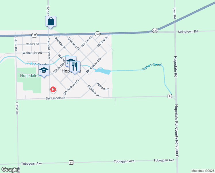 map of restaurants, bars, coffee shops, grocery stores, and more near 200 Vernon Dr in Hopedale