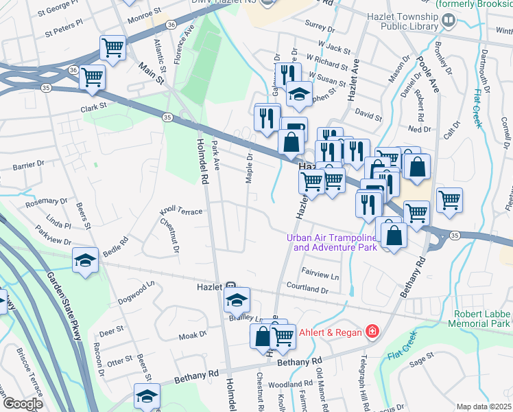 map of restaurants, bars, coffee shops, grocery stores, and more near 17 Van Mater Terrace in Hazlet