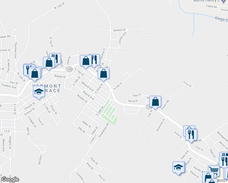 map of restaurants, bars, coffee shops, grocery stores, and more near 2401 Pennsylvania Avenue in Weirton