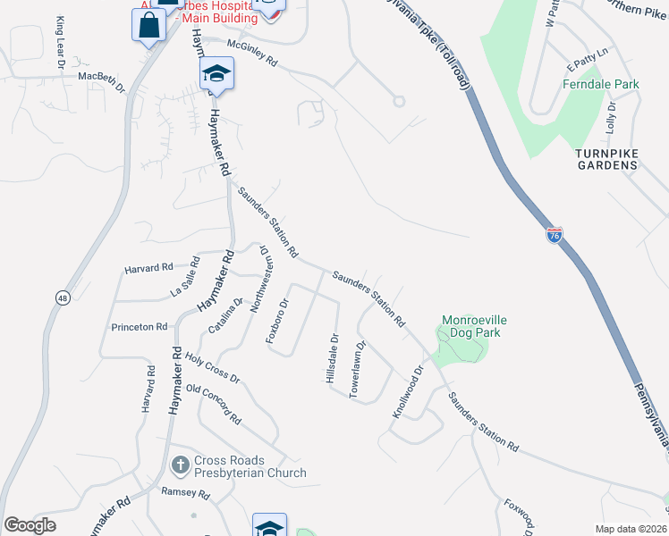 map of restaurants, bars, coffee shops, grocery stores, and more near 2414 Saunders Station Road in Monroeville