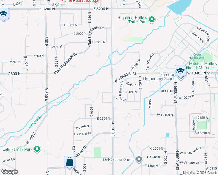 map of restaurants, bars, coffee shops, grocery stores, and more near 2595 North 1200 East in Lehi