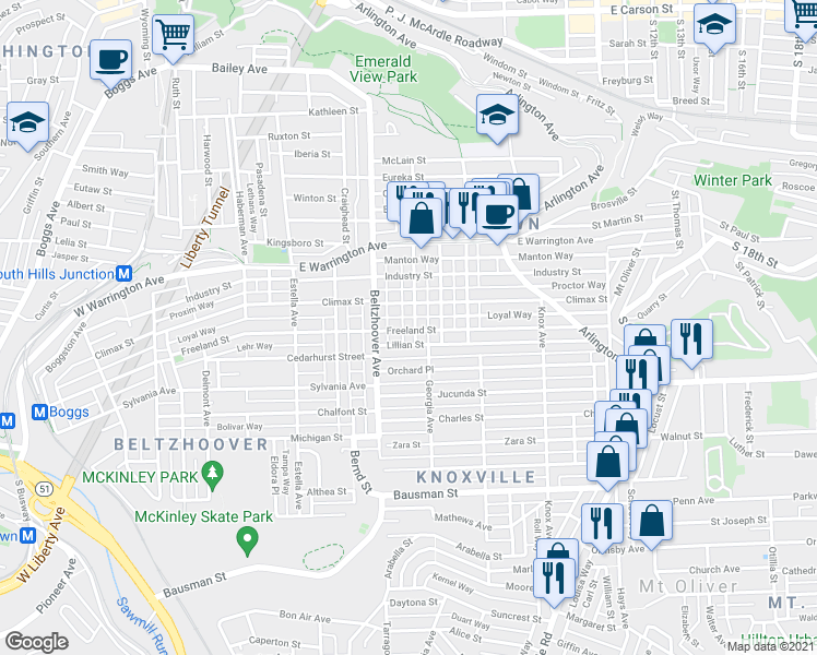 map of restaurants, bars, coffee shops, grocery stores, and more near 618 Freeland Street in Pittsburgh