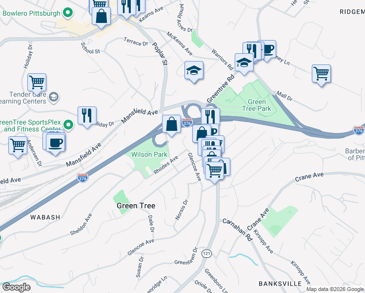 map of restaurants, bars, coffee shops, grocery stores, and more near 962 Glencoe Avenue in Pittsburgh