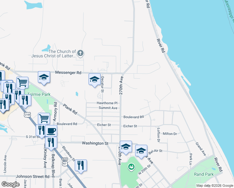 map of restaurants, bars, coffee shops, grocery stores, and more near 2900 Sunset Terrace in Keokuk