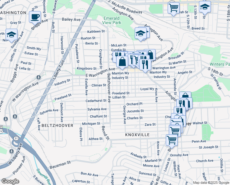 map of restaurants, bars, coffee shops, grocery stores, and more near 618 Freeland Street in Pittsburgh