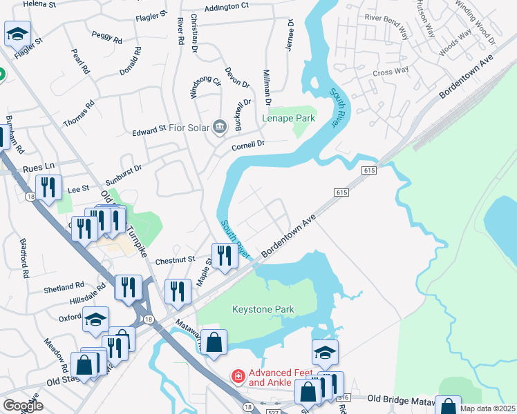 map of restaurants, bars, coffee shops, grocery stores, and more near 45 Charles Street in Sayreville