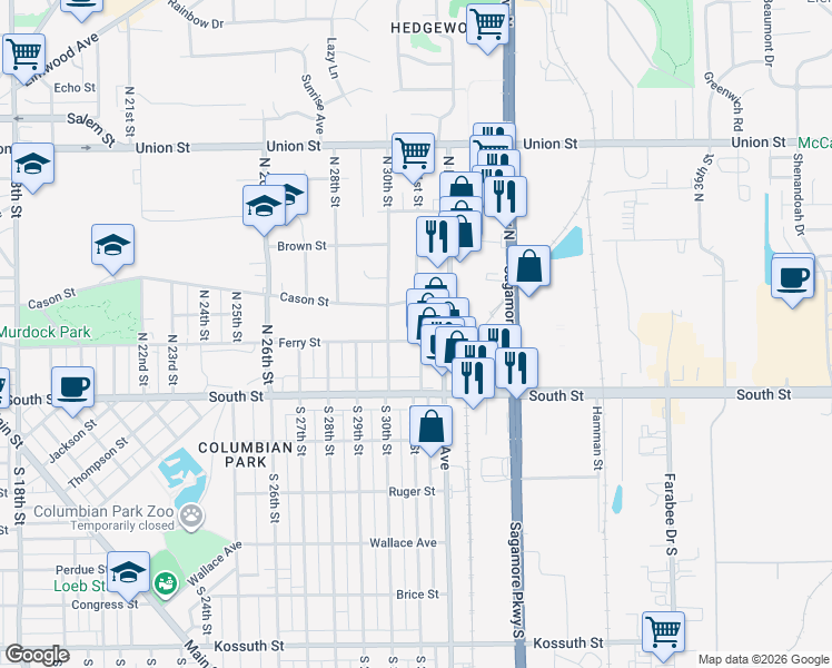 map of restaurants, bars, coffee shops, grocery stores, and more near 3019 Ferry St in Lafayette