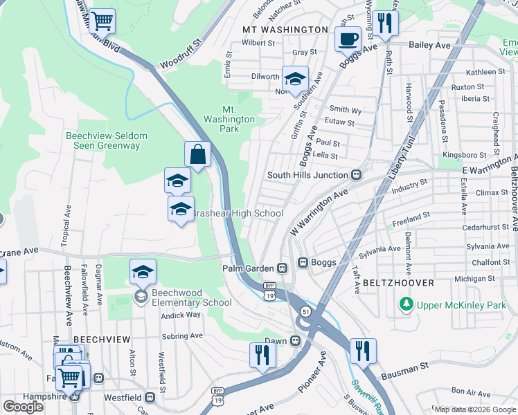 map of restaurants, bars, coffee shops, grocery stores, and more near 723 Gill Way in Pittsburgh