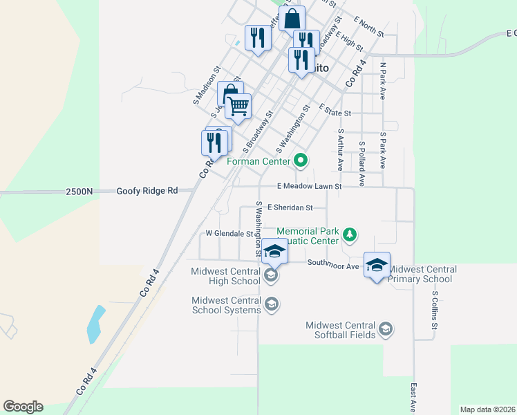 map of restaurants, bars, coffee shops, grocery stores, and more near 700 South Washington Street in Manito