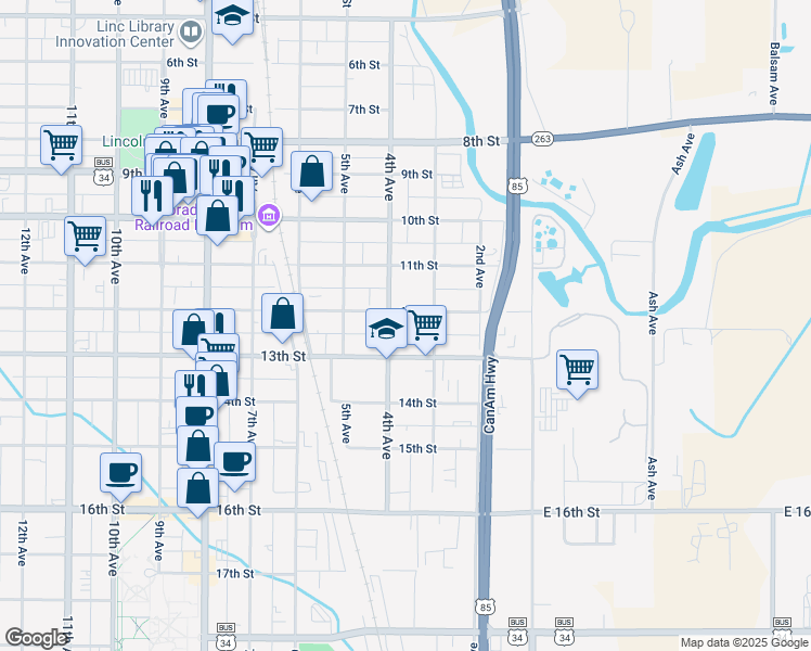 map of restaurants, bars, coffee shops, grocery stores, and more near 1220 4th Avenue in Greeley