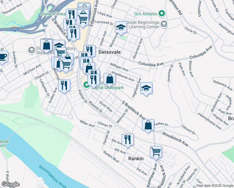map of restaurants, bars, coffee shops, grocery stores, and more near 2306 South Braddock Avenue in Pittsburgh