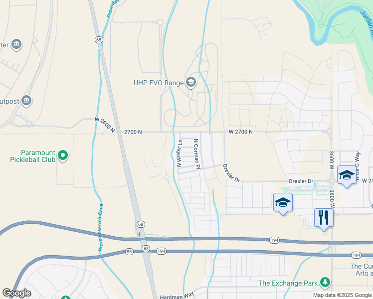 map of restaurants, bars, coffee shops, grocery stores, and more near 4445 West 2600 North in Lehi