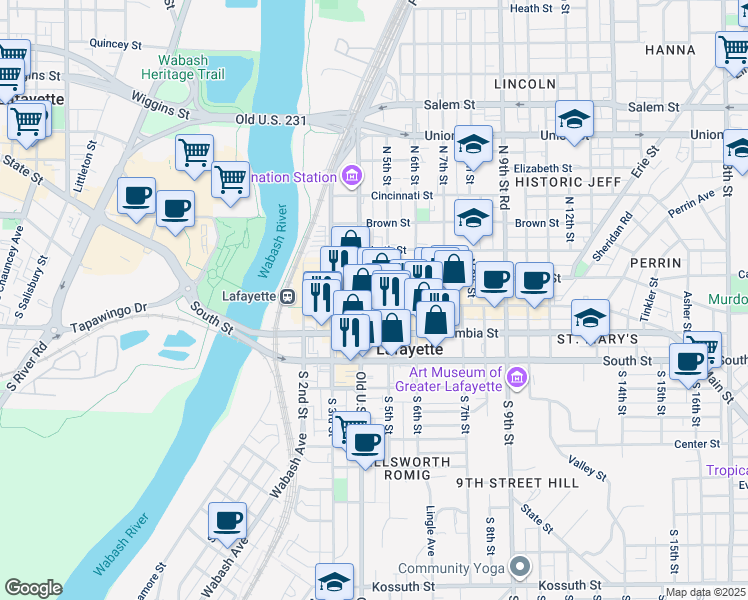 map of restaurants, bars, coffee shops, grocery stores, and more near None in Lafayette