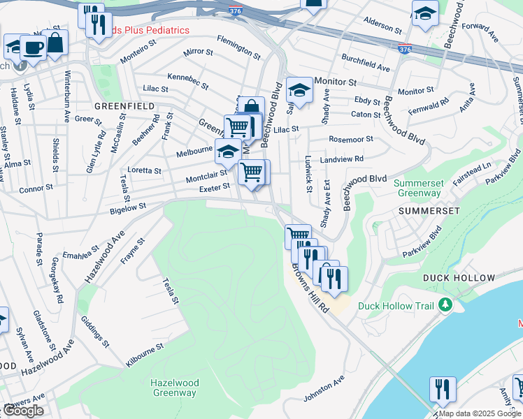 map of restaurants, bars, coffee shops, grocery stores, and more near in Pittsburgh