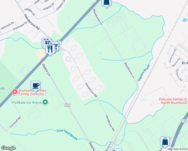map of restaurants, bars, coffee shops, grocery stores, and more near 5502 Buttonwood Court in South Brunswick Township